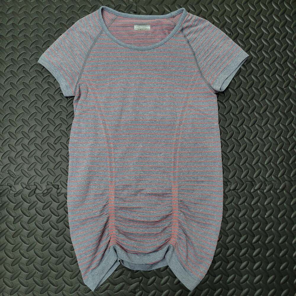 Athleta Ruched Side Stripe Tunic Top Women's Small Gray Coral Short Sleeve